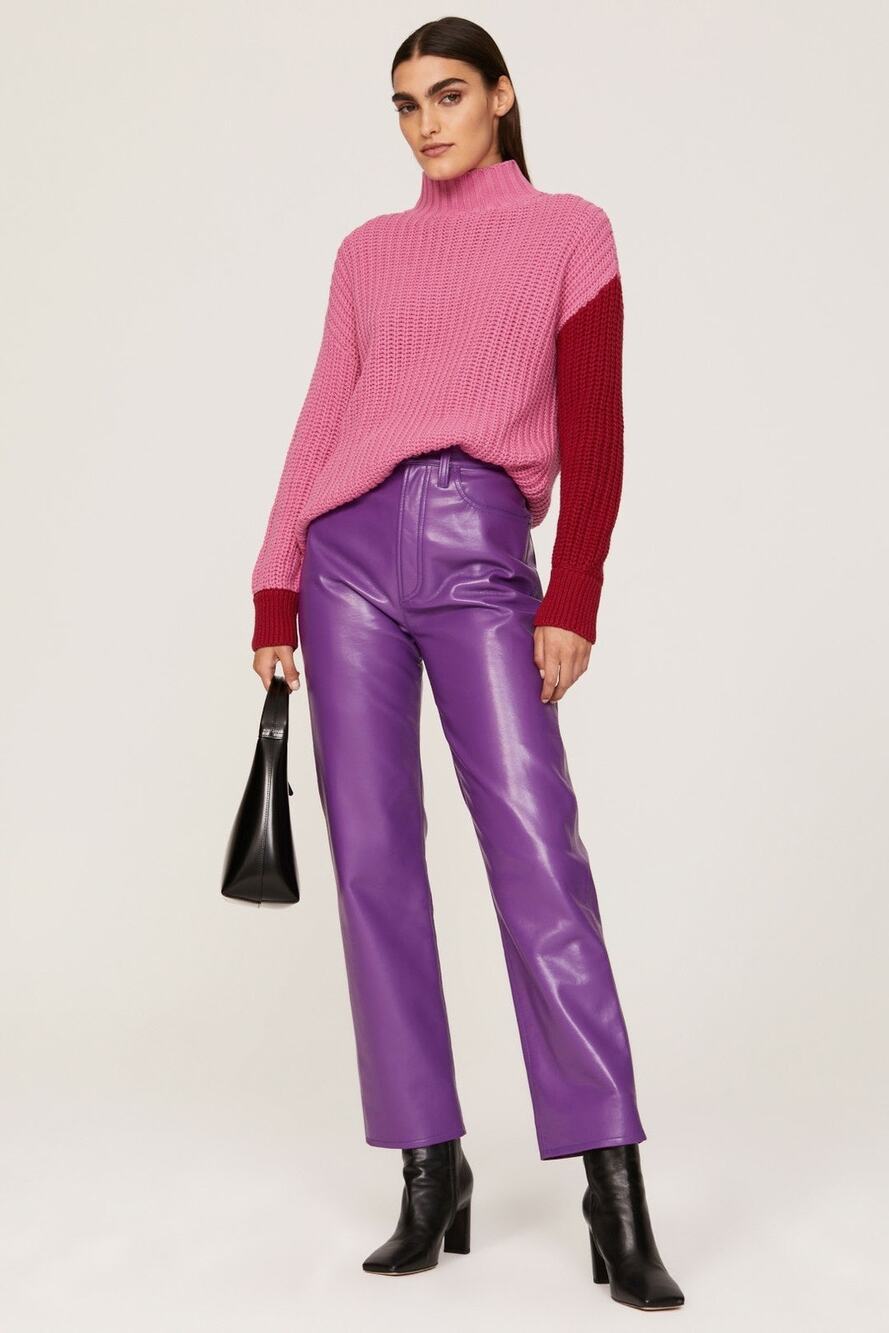 Central Park West Chelsea Pink Red Colorblock Knit Turtleneck Sweater Size XS